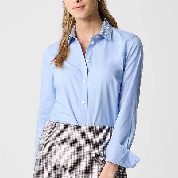 J. Crew Jewel-collar Button-up Shirt - White - S - Picture 1 of 5